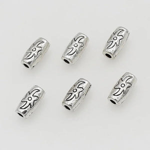 50pcs Antique Silver Long Tube Beads Charms Jewelry Metal DIY Bracelets Decor