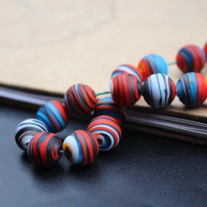 10Pcs 12mm Red Striped Glass Lampwork Beads for Jewelry Making