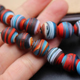 10Pcs 12mm Red Striped Glass Lampwork Beads for Jewelry Making