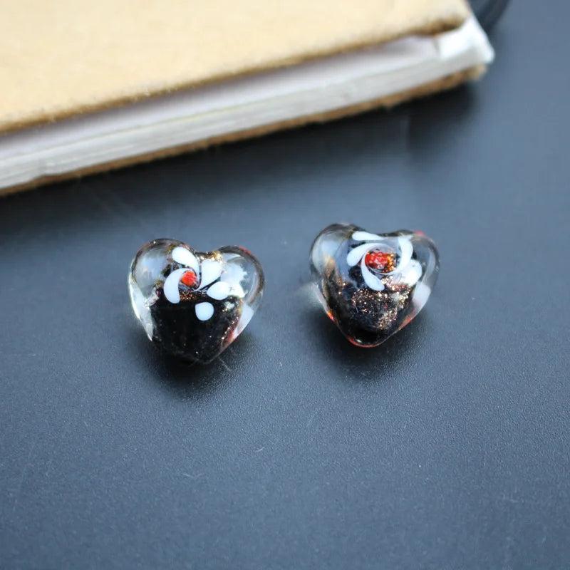10pcs 15mm Heart Shape Beads Brown Lampwork Glass Beads for Jewelry Making