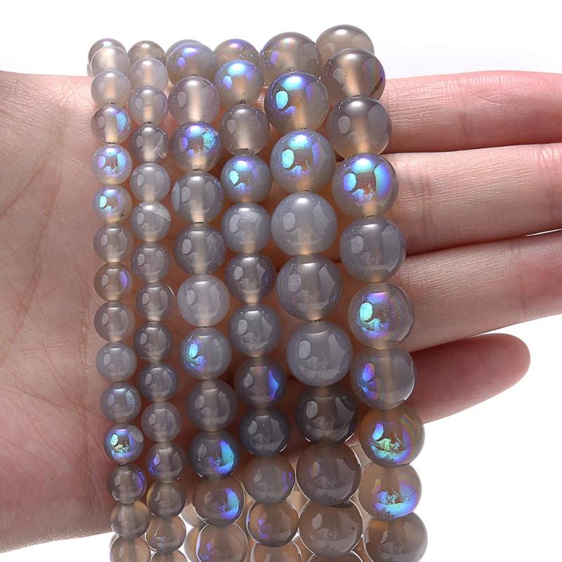 Grey Electroplated Moonstone Opal Beads for Jewelry DIY