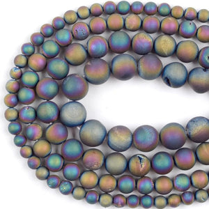 Metallic Coated Matte Druzy Agate Beads 6/8/10/12mm Round Loose Beads