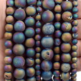 Metallic Coated Matte Druzy Agate Beads 6/8/10/12mm Round Loose Beads