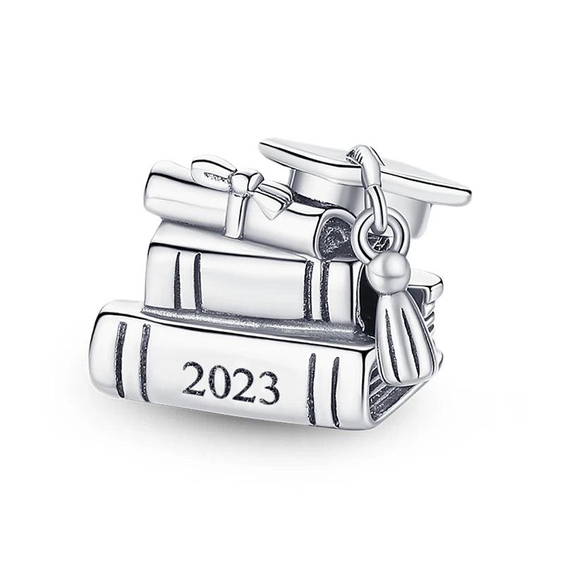 Silver Graduation Books Charm Beads for Bracelet DIY Jewelry