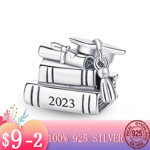 Silver Graduation Books Charm Beads for Bracelet DIY Jewelry