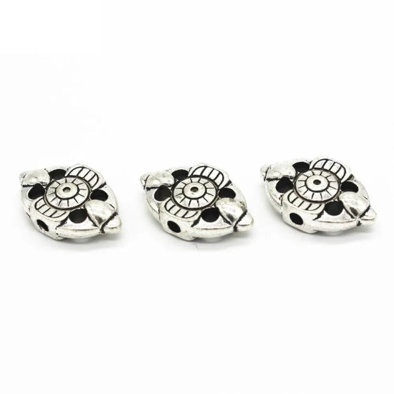 10 PCS Antique Silver Plated Oval Flowers Spacer Beads for DIY Jewelry Making