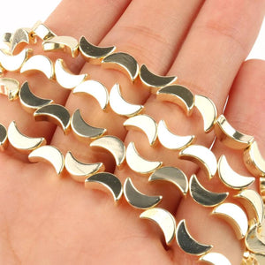 Moon Shape Gold-Plated Hematite Beads 15''