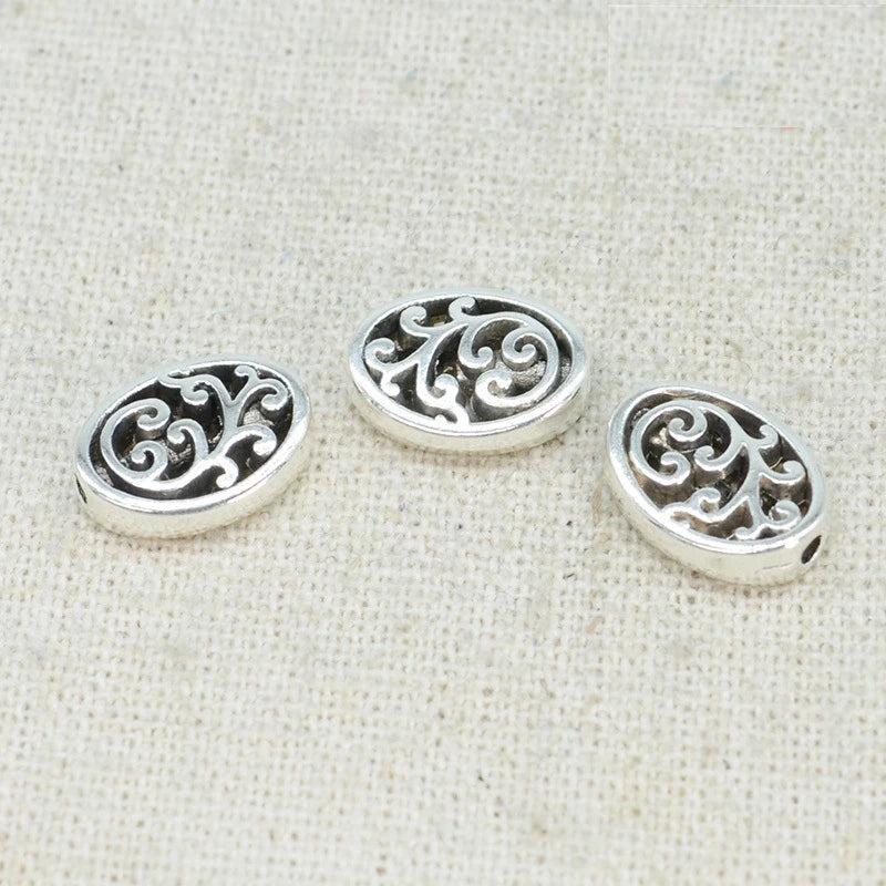 50 PCS Antique Silver Oval Spacer Beads DIY Jewelry Making