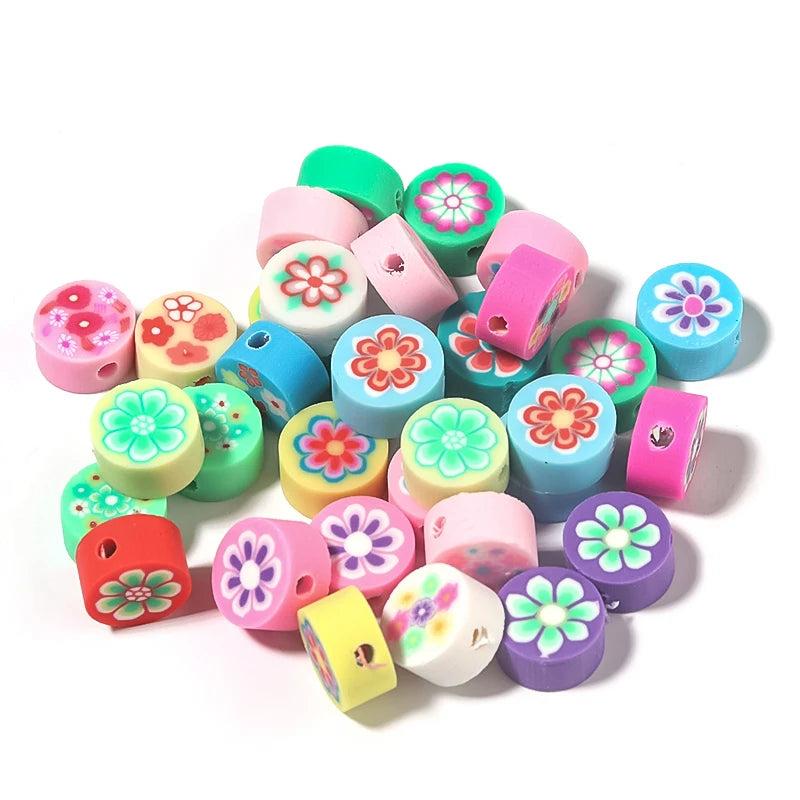 40Pcs 9mm Soft Pottery Beads Flower Mix Ceramics Spacer Clay DIY Jewelry Craft
