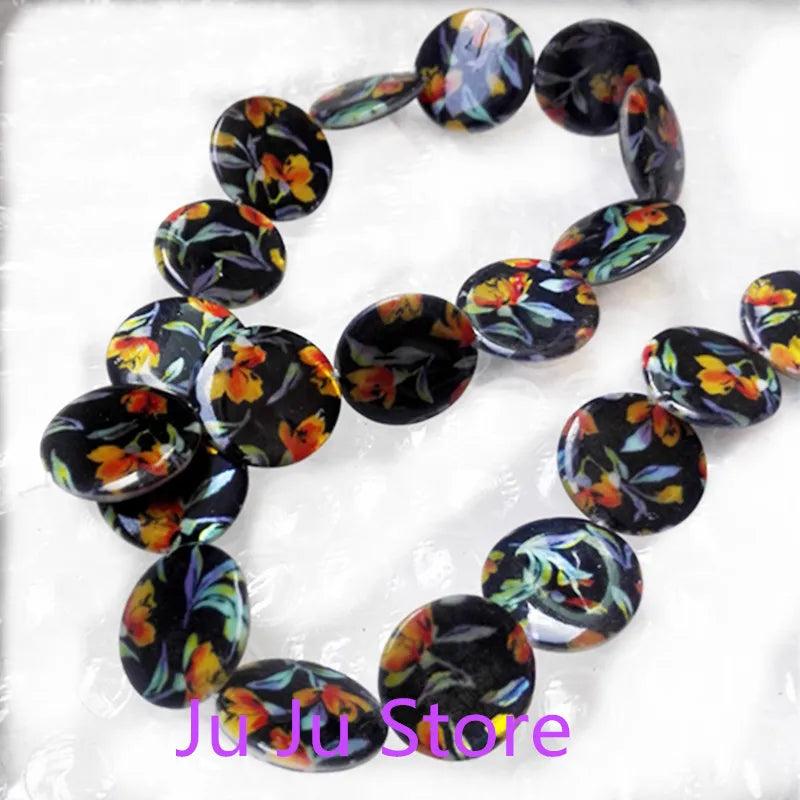 10PCS Butterfly Pint Shell Beads Round Printing Loose Natural Shell 20MM