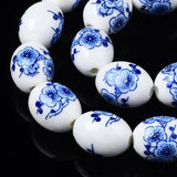 18pcs 13x17mm Oval Flower Pattern Ceramic Porcelain Beads for Jewelry Making