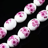 18pcs 13x17mm Oval Flower Pattern Ceramic Porcelain Beads for Jewelry Making