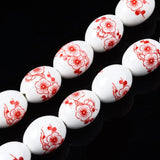 18pcs 13x17mm Oval Flower Pattern Ceramic Porcelain Beads for Jewelry Making