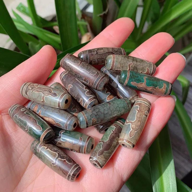 30mm Guanyin Natural Tibetan Dzi Agates Beads Buddha Grey Green Agat Stone Beads