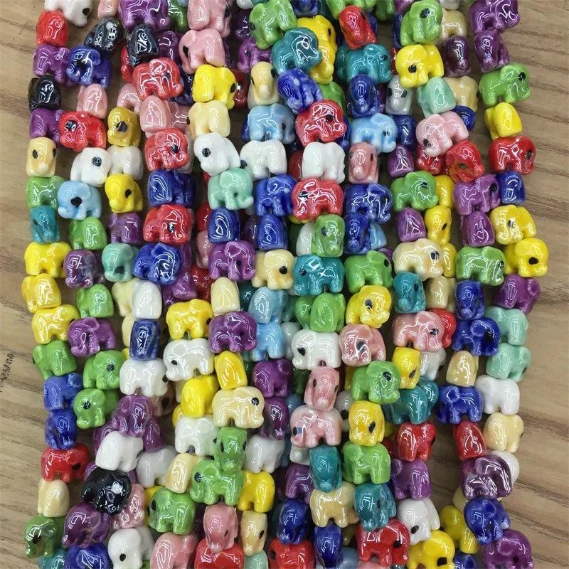 10pcs Elephant Ceramic Pendant For Glossy Glazed Jewelry Making