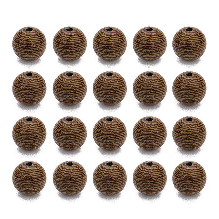 100pcs Natural Brown Wooden Beads Round Stripes Loose Spacer Wood Beads