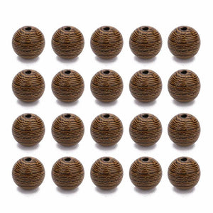 100pcs Natural Brown Wooden Beads Round Stripes Loose Spacer Wood Beads