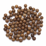 100pcs Natural Brown Wooden Beads Round Stripes Loose Spacer Wood Beads