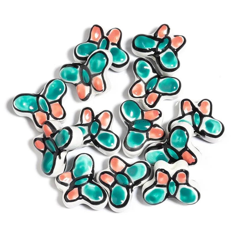 10pcs 17x13mm Butterfly Ceramic Beads Colorful Spacer Glaze Jewelry Making DIY