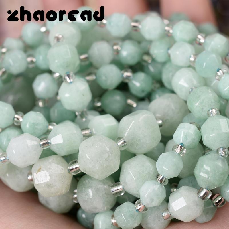 Faceted Burmese Jades Stone Beads Olive Shape Spacer Beads 6-10mm