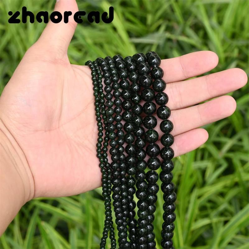 Green Sandstone Beads Round Spacer Beads for Jewelry Making DIY Charms