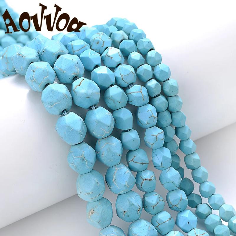 Natural Turquoise Stone Beads Faceted Loose Spacer Beads 6 8 10mm