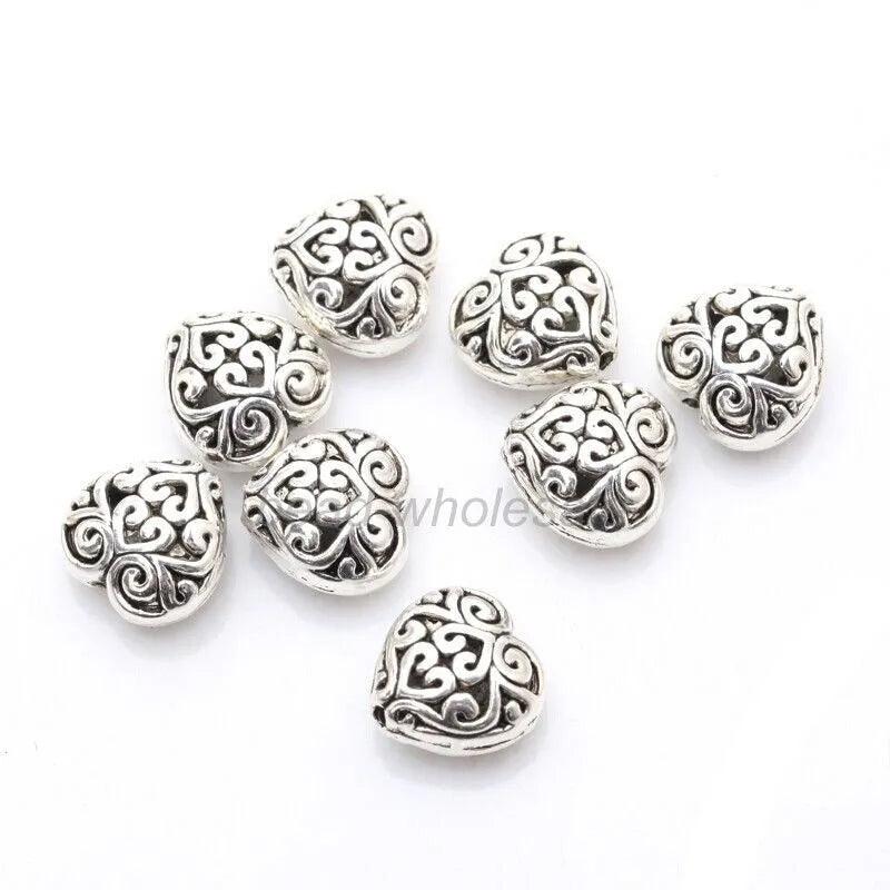20pcs 14mm Metal Heart Hollow Spacer Beads for Jewelry Making