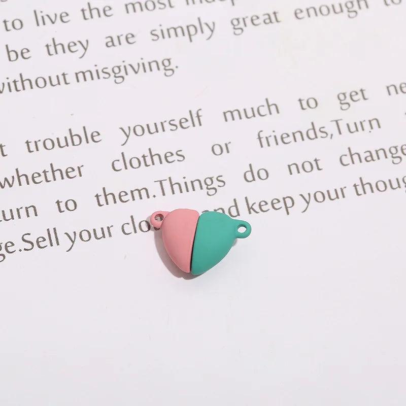 5 Pair Pink Heart Magnet Beads Alloy Jewelry Making DIY Bracelet