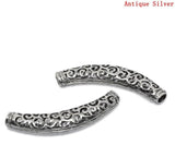 Vintage Curved Tube Spacer Beads Antique Silver Filigree Metal Loose Beads
