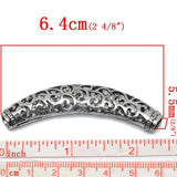 Vintage Curved Tube Spacer Beads Antique Silver Filigree Metal Loose Beads