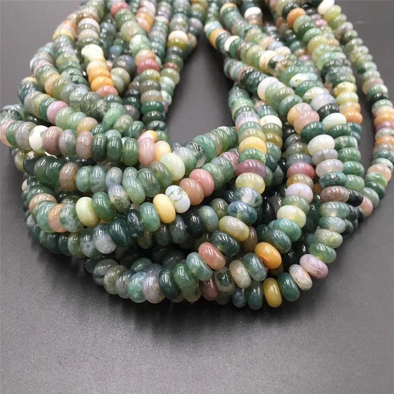 Green Indian Agate Rondelle Stone Beads for DIY Jewelry Making