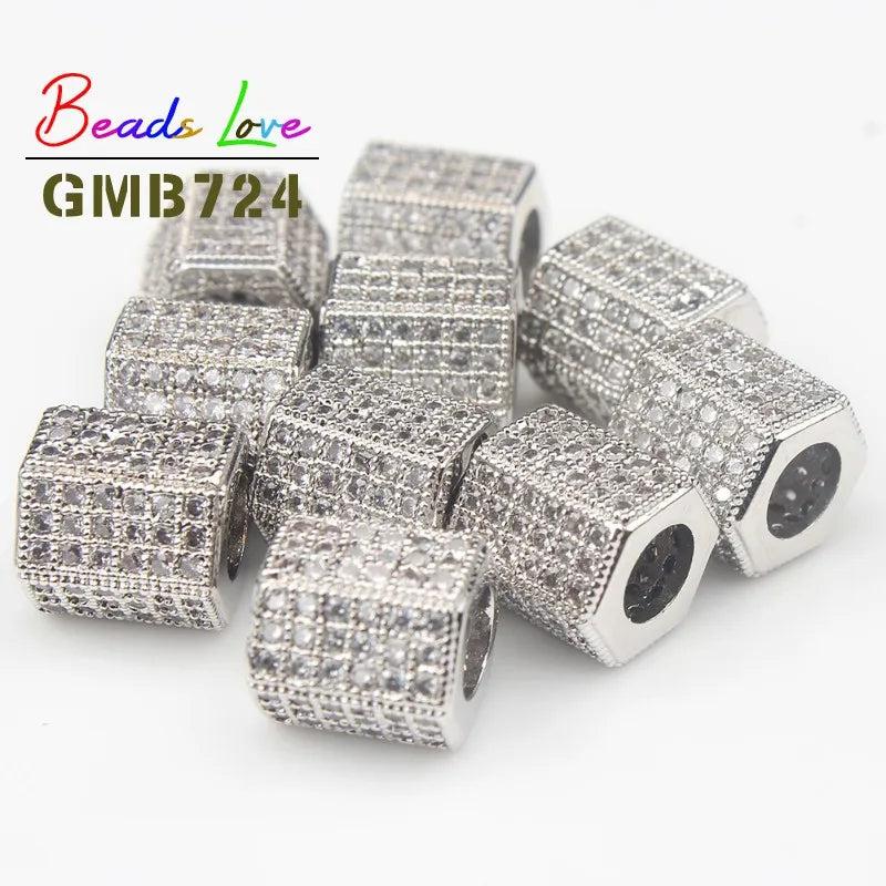 3pcs Geometric CZ Spacer Beads Copper Micro Pave Zirconia for DIY Charm Bracelet