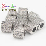3pcs Geometric CZ Spacer Beads Copper Micro Pave Zirconia for DIY Charm Bracelet