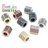 3pcs Geometric CZ Spacer Beads Copper Micro Pave Zirconia for DIY Charm Bracelet