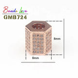 3pcs Geometric CZ Spacer Beads Copper Micro Pave Zirconia for DIY Charm Bracelet
