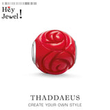Red Enamel Rose Bead Charm, Lucky Europe Bracelet Jewelry
