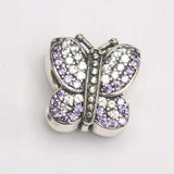Purple CZ Sparkling Butterfly Charms Bracelet Bangle DIY Jewelry Gift