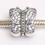 Purple CZ Sparkling Butterfly Charms Bracelet Bangle DIY Jewelry Gift