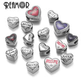 10pcs Stainless Steel Mom Daughter Heart Beads for Bracelets