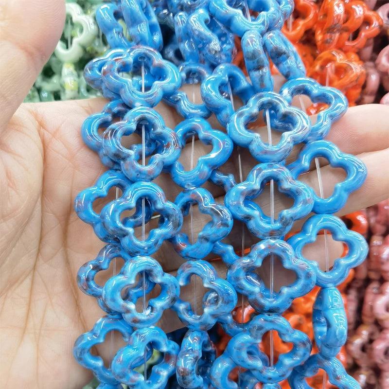 15pcs 21x20mm Flower Ceramic Beads Jewelry Making Spacer DIY Accessories