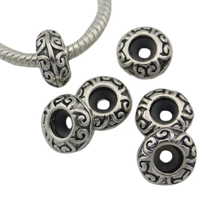 10Pcs Vintage Silver Stopper Rubber Charm Beads Set