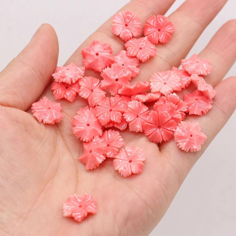 50Pcs Natural Pink Coral Flower Pendant Beads for DIY Jewelry Making
