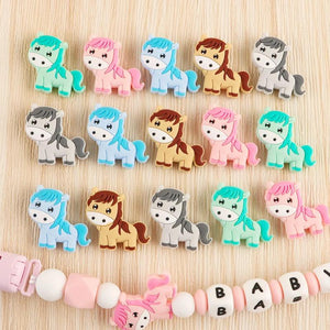 10Pcs Mini Horse Silicone Beads DIY Necklace Accessories Baby Molar Toys