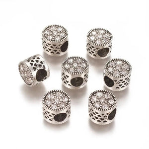 10pcs European Alloy Spacer Beads with Rhinestone Column and Heart 10x8.5~9mm
