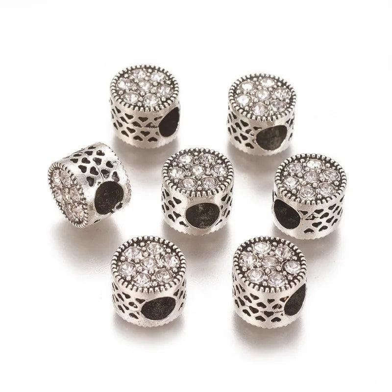 10pcs European Alloy Spacer Beads with Rhinestone Column and Heart 10x8.5~9mm