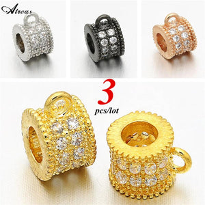 3pcs CZ Tube Style Beads W7*L5mm Charm Beads DIY Bracelet