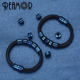 10pcs Stainless Steel Stripe European Cylinder Bead for Leather Bracelet
