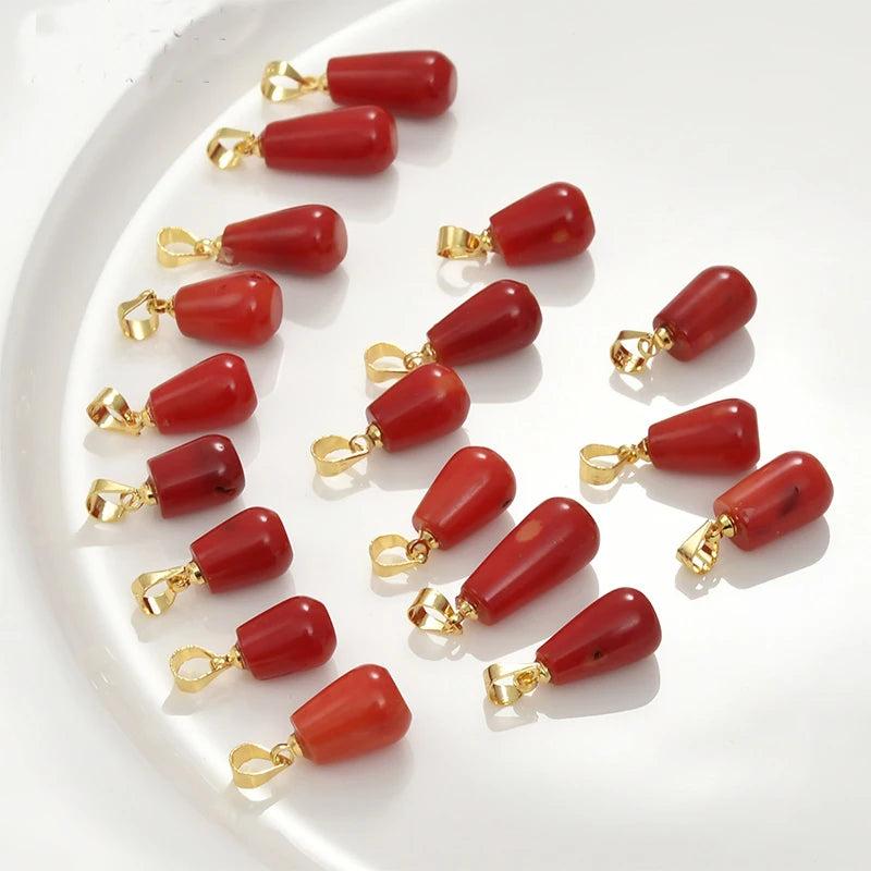 5pcs Red Coral Water Drop Shape Pendants Beads 12-20mm DIY Sea Bamboo Coral Pend