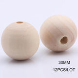 OlingArt 30MM 12pcs Natural Wooden Round Beads DIY Crafts Jewelry Making