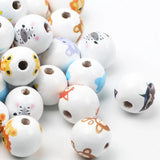 15mm Natural Wooden Beads Colorful Animal Pattern Loose Wood Beads
